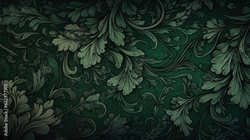 a horizontal, dark floral background in Green tones with space for type in a Commercial-themed image as a JPG horizontal format. Generative AI