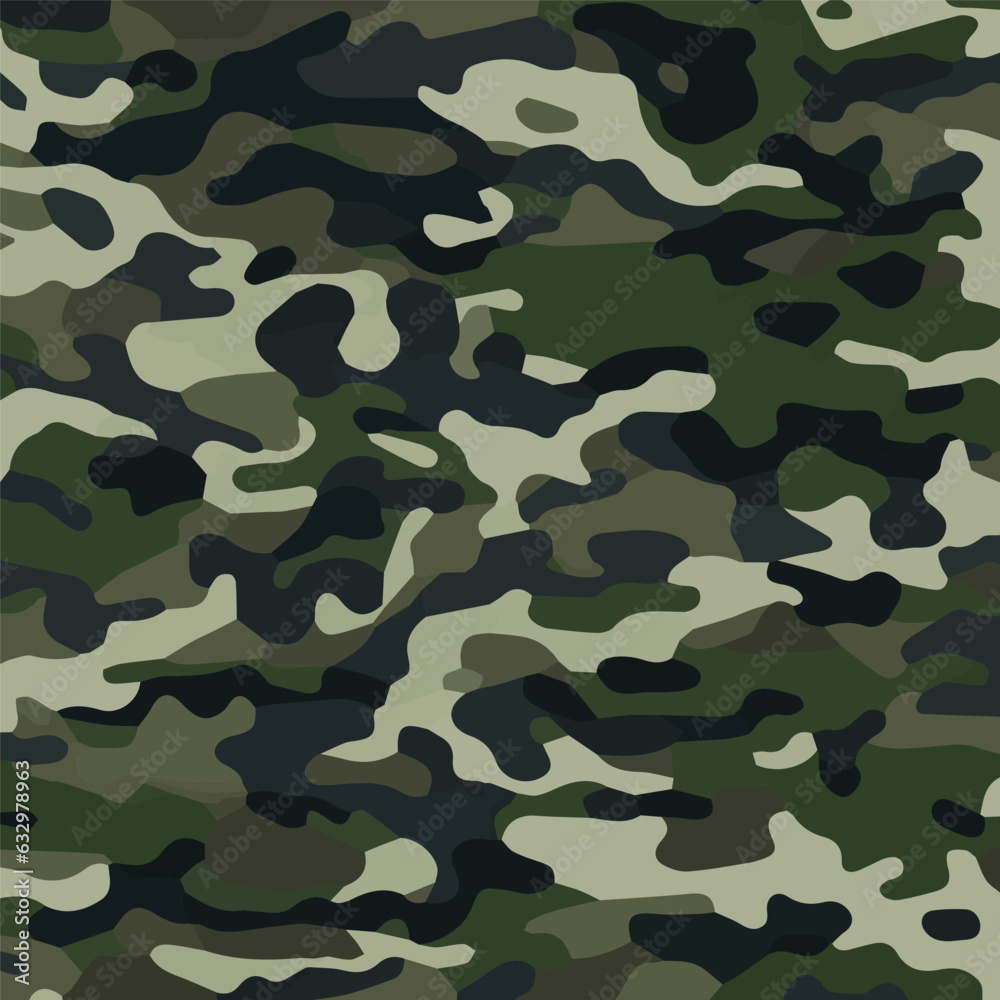 Fototapeta premium Camouflage seamless pattern. Trendy style camo, repeat print. Vector illustration. Khaki texture, perfect for military army design.