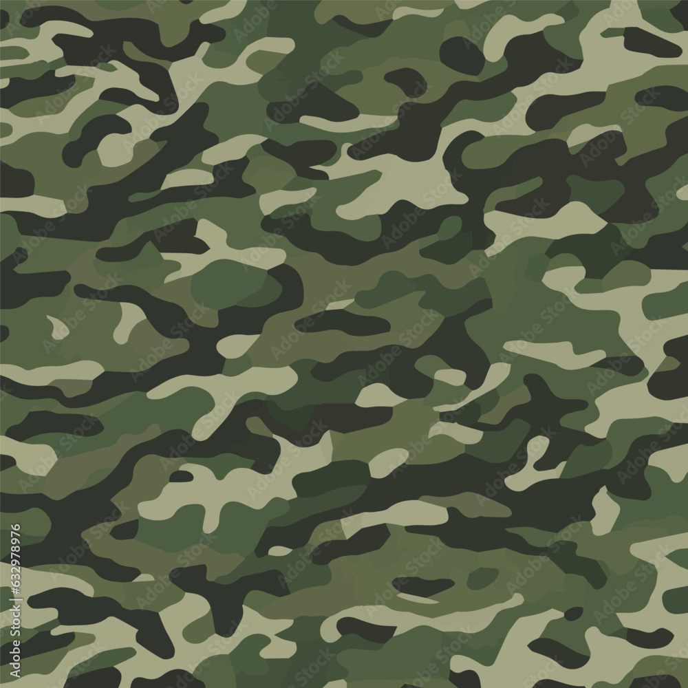 Fototapeta premium Camouflage seamless pattern. Trendy style camo, repeat print. Vector illustration. Khaki texture, perfect for military army design.