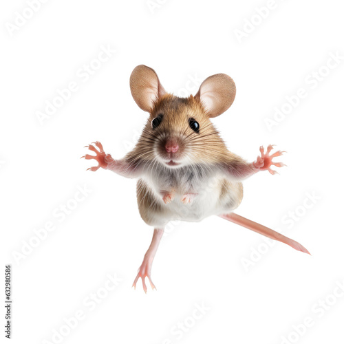  a Mus musculus Field mouse jumping, in motion, frontal view in Nature-themed, photorealistic illustrations in a PNG, cutout, and isolated. Generative AI