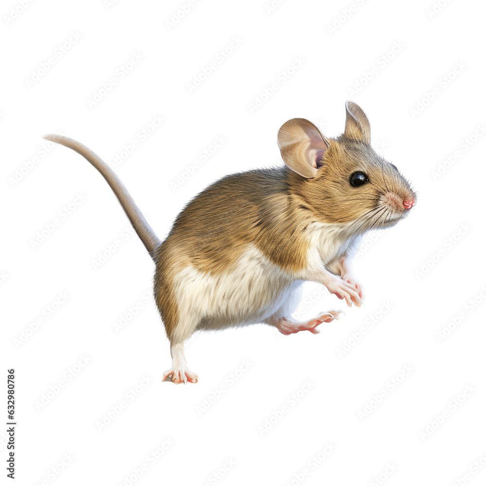 a Mus musculus Field mouse jumping, in motion, side and 3/4 view in Nature-themed, photorealistic illustrations in a PNG, cutout, and isolated. Generative AI a Mus musculus Field mouse jumping, in motion, side and 3/4 view in Nature-themed, photorealistic illustrations in a PNG, cutout, and isolated. Generative AI