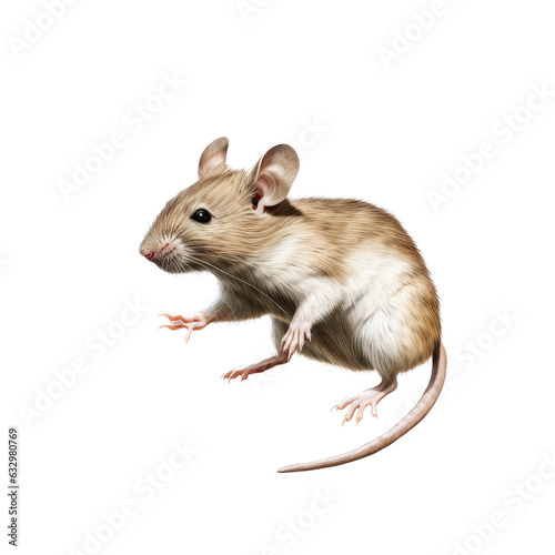 a Mus musculus Field mouse jumping, in motion, side and 3/4 view in Nature-themed, photorealistic illustrations in a PNG, cutout, and isolated. Generative AI