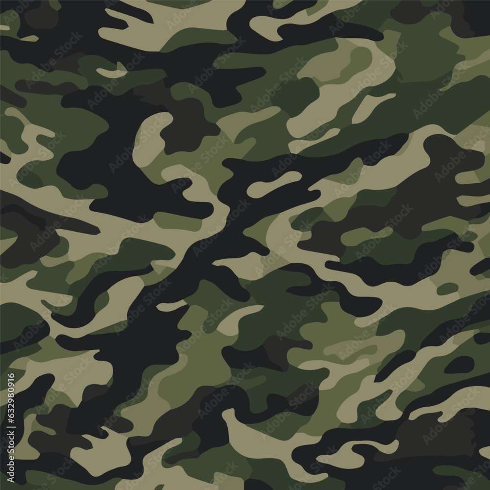 Camouflage seamless pattern. Trendy style camo, repeat print. Vector illustration. Khaki texture, perfect for military army design. Camouflage seamless pattern. Trendy style camo, repeat print. Vector illustration. Khaki texture, perfect for military army design.