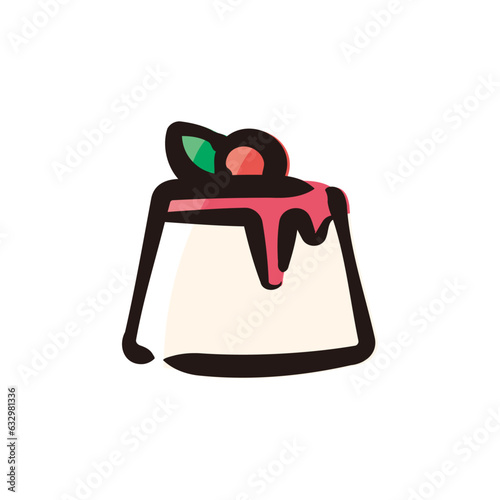 Panna cotta - Sweets and cake icon/illustration (Hand-drawn line, colored version)