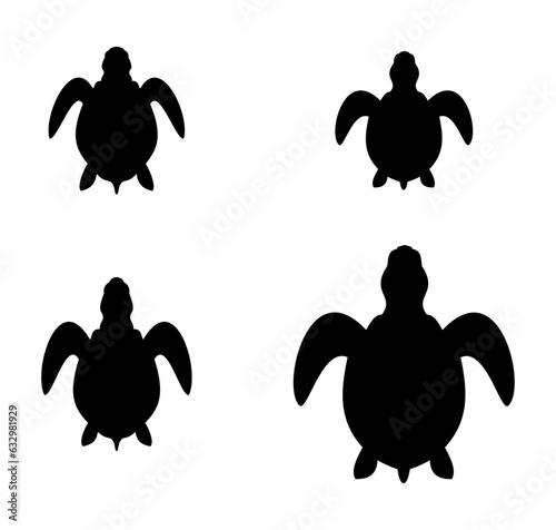 Series of sea turtle icon in black on white background - vector