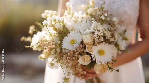 beautiful wedding bouquet in hands of bride