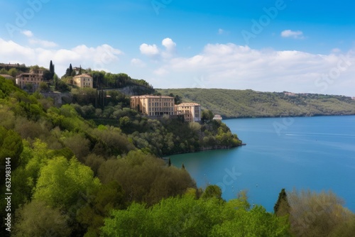 View on lake in Castel Gandolfo  Rome  Italy  Generative AI