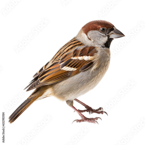 a Common House Sparrow in a Nature-themed, photorealistic illustration in a transparent PNG, cutout, and isolated. Generative AI