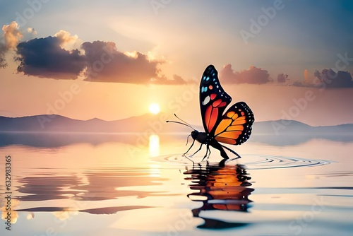 butterfly on sunset background