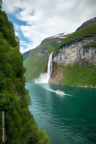 Seven Sisters waterfall in Geirangerfjord  Norway  Generative AI