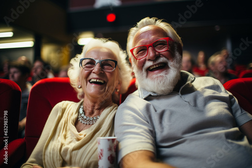 Senior couple at cinema, togetherness and happy moments. Generative AI © marcin jucha