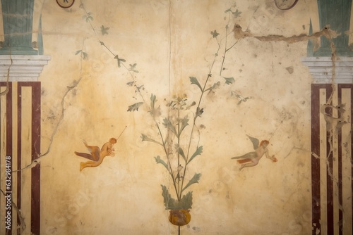 Ancient ornamental italian fresco from pompeii ruins, Generative AI