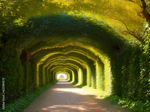 Print op canvas Beautiful footpath in the garden. The walk way with tunnel ivy.