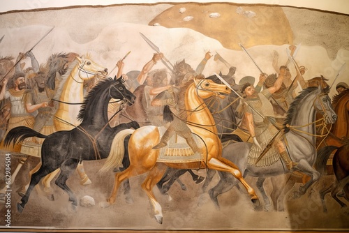 Alexander mosaic also know as Battle of issus mosaic from house of the faun in Pompei, Generative AI