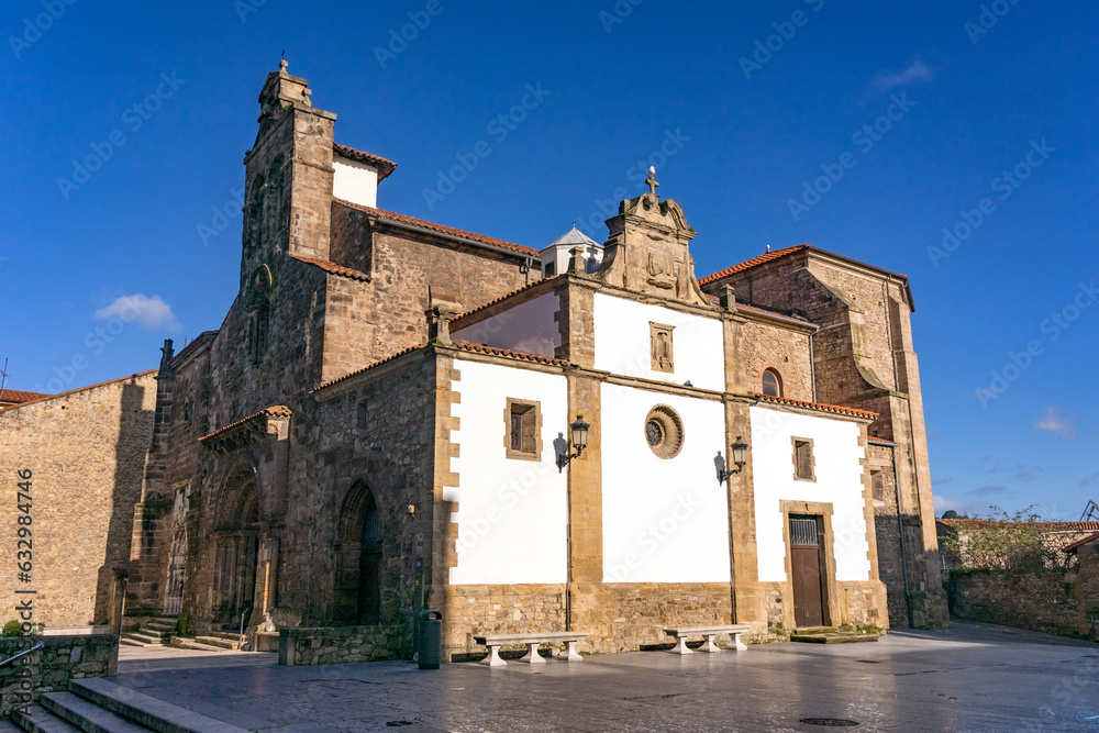 AVILÉS, SPAIN - JANUARY 15, 2023: San Antonio de Padua church in the old town of the beautiful city of Aviles, Asturias, Spain.