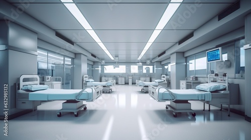Healthcare Theme 3D Illustration of an Empty Emergency Room. 