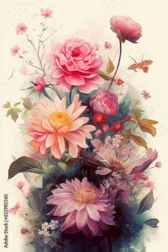 Concept art illustration of beautiful flowers bouquet  Generative AI