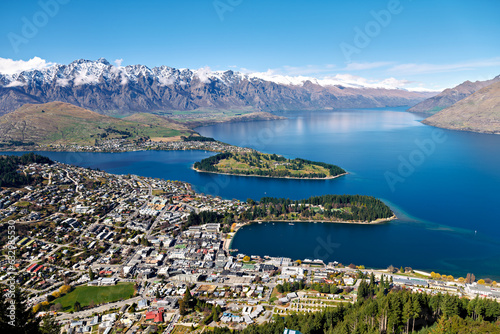 New Zealand. Aerial view of Lake Wakatipu. Queenstown. Otago. South Island