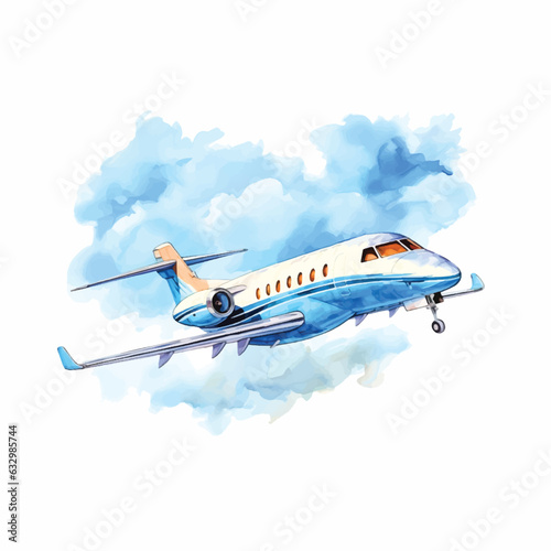 Private jet watercolor paint ilustration