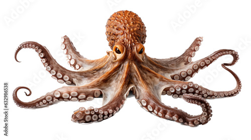 a common octopus (Octopus vulgaris) in an Aquatic and Nature-themed, photorealistic illustration in a transparent PNG, cutout, and isolated. Generative AI