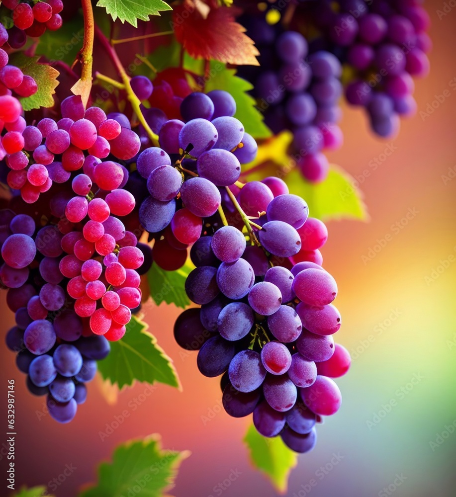 Vine of grapes, bright juicy colors 