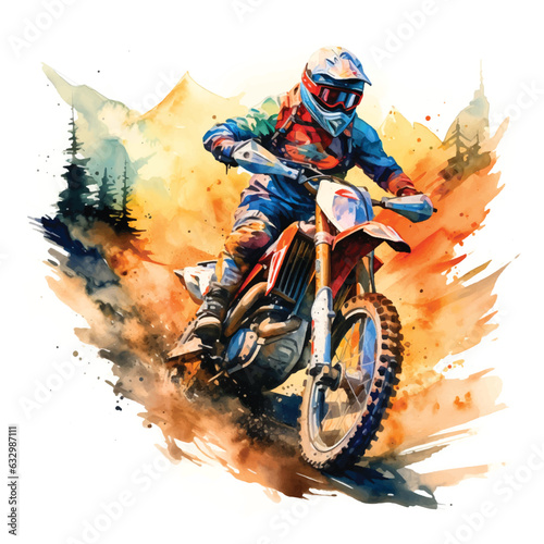 Mountain motobike sport watercolor painting vector ilustration