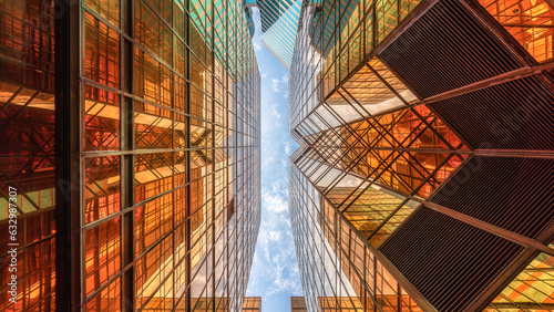 Photography Golden glass exterior of modern building