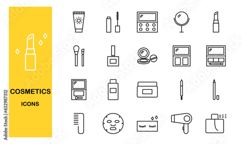 Set of cosmetics and makeup line icons