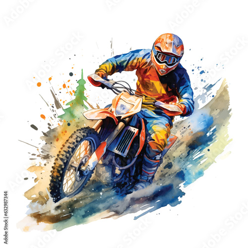 Mountain motobike sport watercolor painting