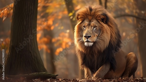 Majestic Lion In Its Natural Habitat. A professional wildlife photograph of a majestic lion in its natural habitat  freezing the intense gaze and powerful presence of the king of the jungle.