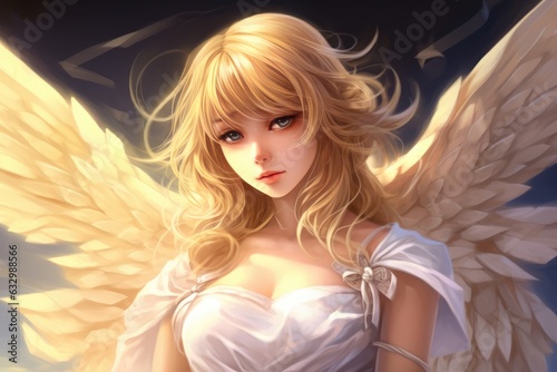  Cute blonde angel girl in anime style