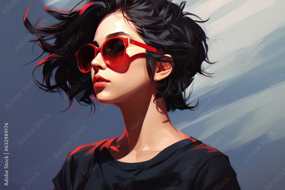 custom made wallpaper toronto digitalCute girl in sunglasses and t-shirt social media anime portrait style