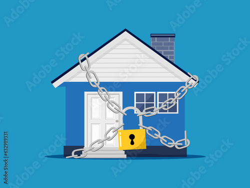 Home insurance or protection. house locked with padlock vector