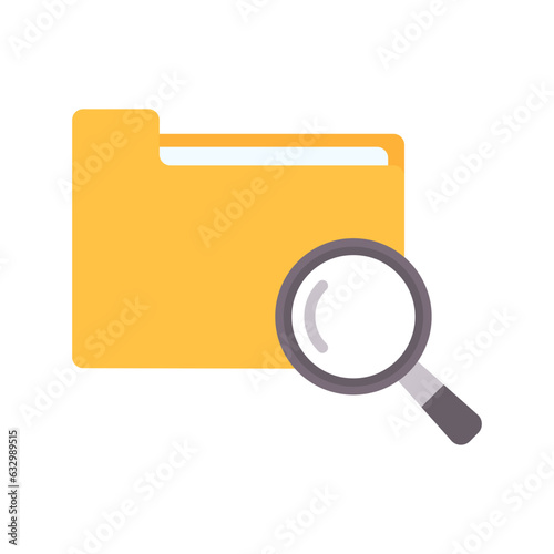 Folder and magnifying glass icon Using magnifying glass and searching files. Document archive.