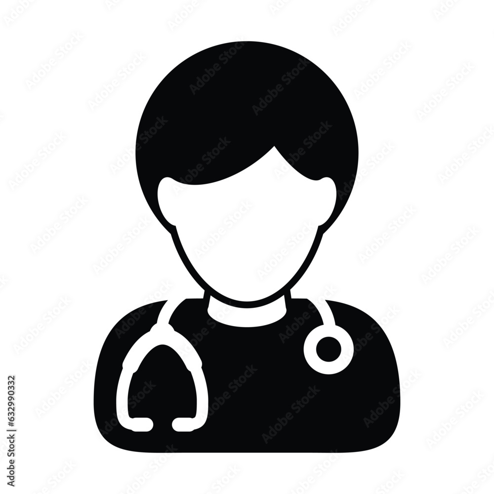 Doctor icon vector male person profile avatar with stethoscope for medical consultation in Glyph Pictogram illustration Doctor icon vector male person profile avatar with stethoscope for medical consultation in Glyph Pictogram illustration