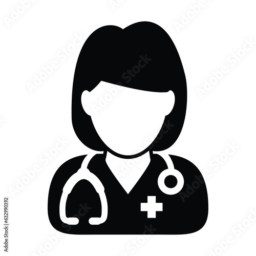 Doctor icon vector female person profile avatar with Stethoscope for medical consultation in Glyph Pictogram illustration