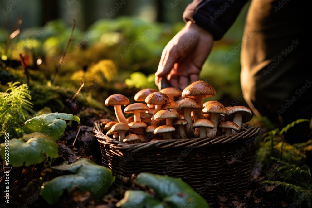 Сollecting mushroom background Сollecting mushroom background