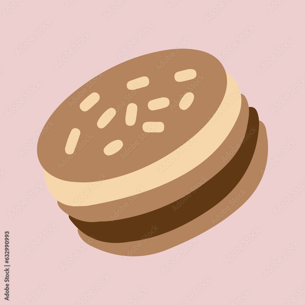 Fototapeta premium Vector hand drawn chocolate flavor sweet macaroon.
