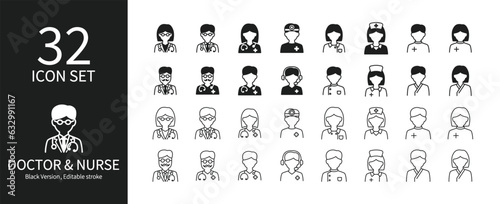 Doctor and nurse icon set