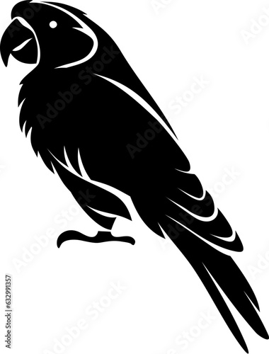 Parrot. Black silhouette of a parrot bird isolated on a white background. Vector illustration