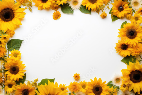 Frame made of different sunflowers