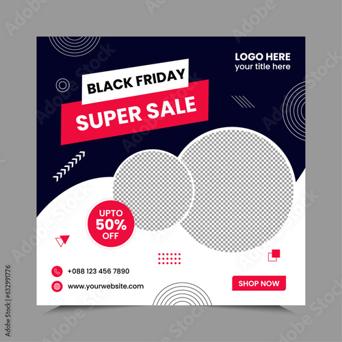 Black Friday Sale Social Media Post template banner for social media posts, mobile apps, banners design, web or internet ads. Black Friday theme.