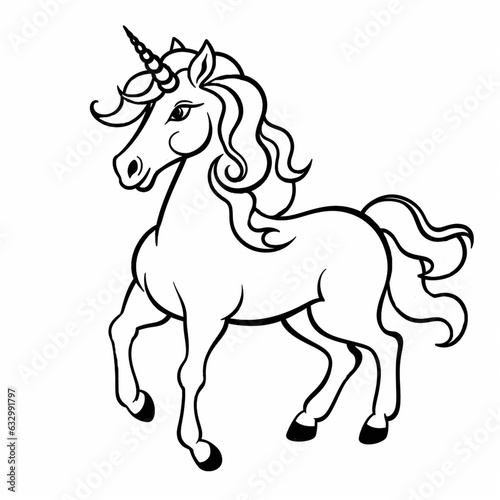 Cartoon unicorn for kids coloring book, simple lines