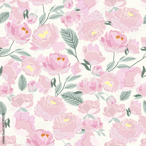 Pink seamless pattern with peony for background