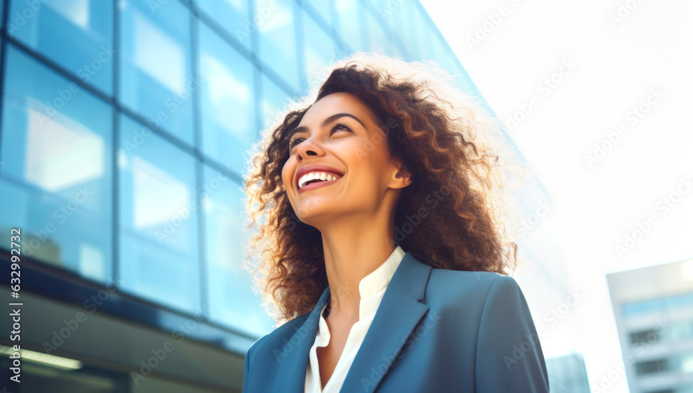 Close up portrait of middle ages professional business woman smiling outdoors business center. Smiling mature lady on an urban background. Generated with AI Close up portrait of middle ages professional business woman smiling outdoors business center. Smiling mature lady on an urban background. Generated with AI