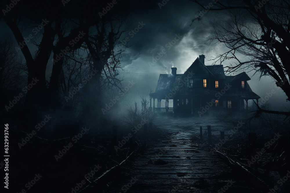 Illustration capturing the ominous atmosphere of a decrepit and haunted mansion, shrouded in darkness and mystery. Ai generated Illustration capturing the ominous atmosphere of a decrepit and haunted mansion, shrouded in darkness and mystery. Ai generated