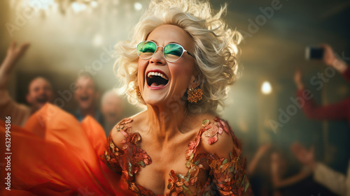 Eccentric senior woman havi...