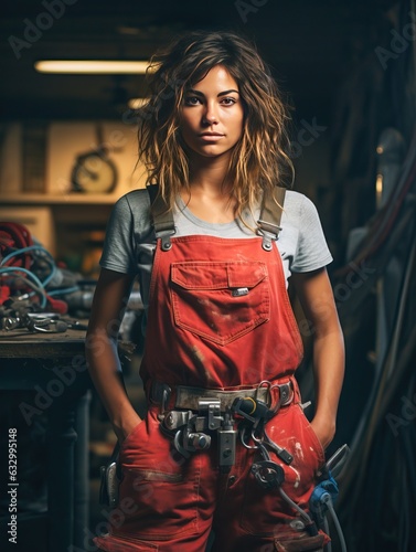 Woman in overalls in a work...