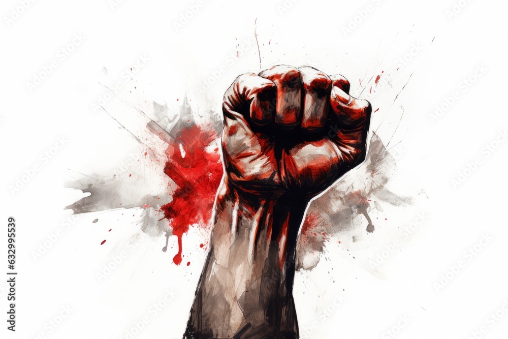 furious protest fist in watercolor, symbol of resistance, Generative AI - obrazy, fototapety, plakaty 