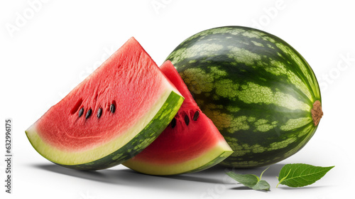 Juicy watermelon with sliced isolated on white background. Clipping path . Generative AI
